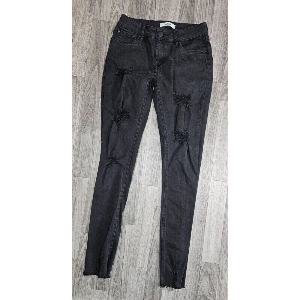 (3/$35) Refuge Size‎ 4 Pockets Fringe Hem Distressed Black Grey Denim Jeans
